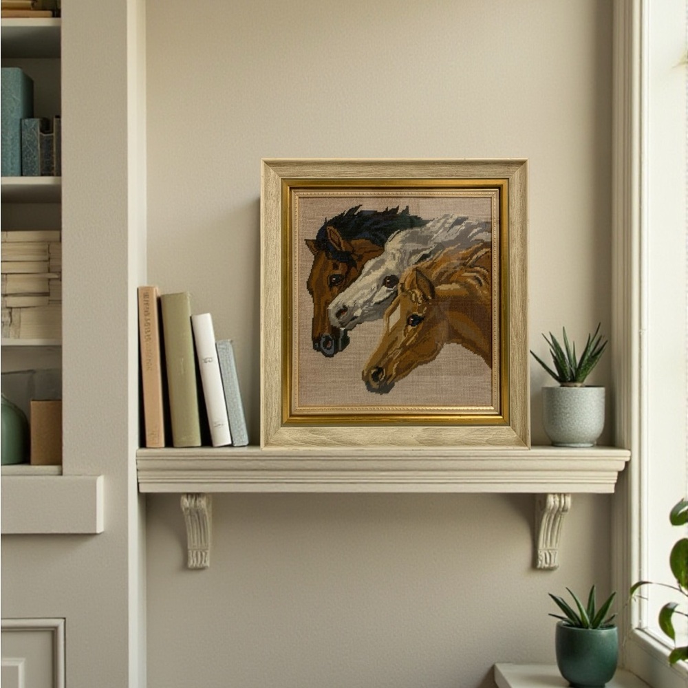 Vintage Horse Head Framed Needlepoint